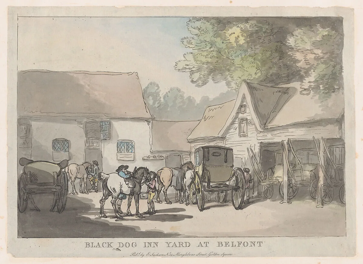 Black Dog Inn Yard At Belfont — Elizabeth Jackson|Thomas Rowlandson