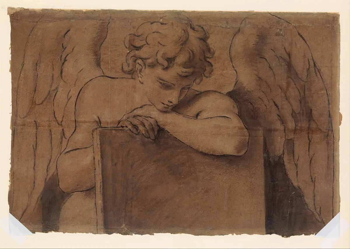 Cartoon Fragment for Adolescent Angel Leaning on a Tablet or Closed Book — Marcantonio Franceschini