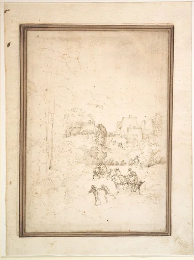 Approach to a Mountain Village with Horsemen on the Road