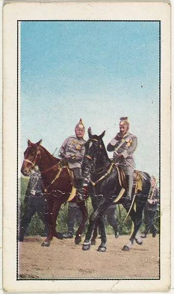 Card No. 185, German Kaiser and His Generalissimo on the Field, from the World War I Scenes series (T121) issued by Sweet Caporal Cigarettes — American Tobacco Company|Underwood & Underwood