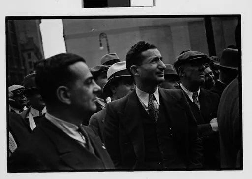 [Three 35mm Film Frames: Male Onlookers, Partial View of Man in Front of Tobacconist's Window, New York City]