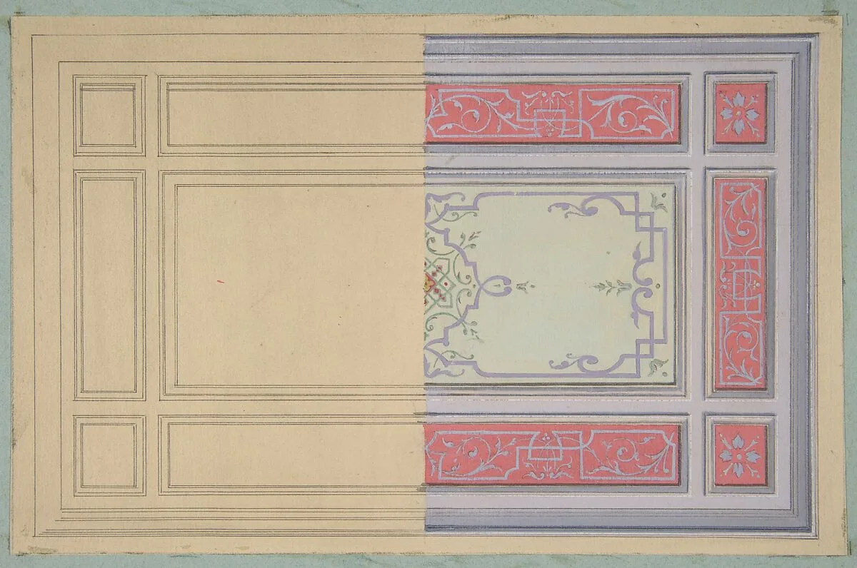 Design for the painted decoration of a ceiling in strapwork and rinceaux — Jules-Edmond-Charles Lachaise|Eugène-Pierre Gourdet