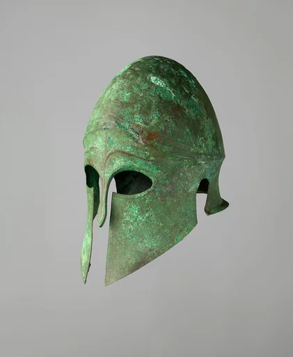 Helmet of the Corinthian Type and Pair of Greaves