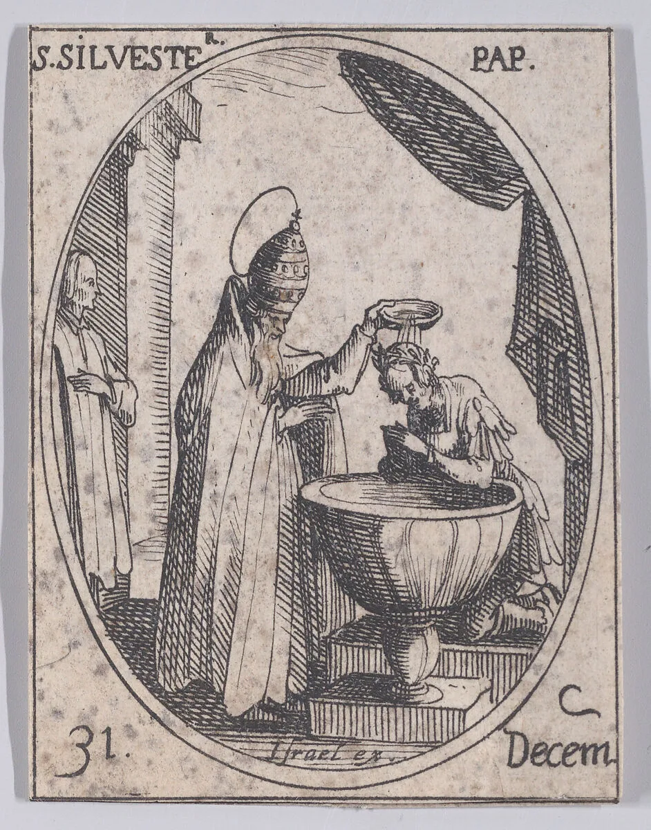 S. Silvestre, pape (St. Sylvester, Pope), December 31st, from "Les Images De Tous Les Saincts et Saintes de L'Année" (Images of All of the Saints and Religious Events of the Year) — Jacques Callot|Israël Henriet