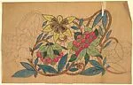 Horizontal Panel with Decorative Flowers on a Vine and a Yellow and Gold Flower Above — Anonymous, French, 20th century