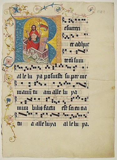 Manuscript Leaf with Initial R, from a Gradual