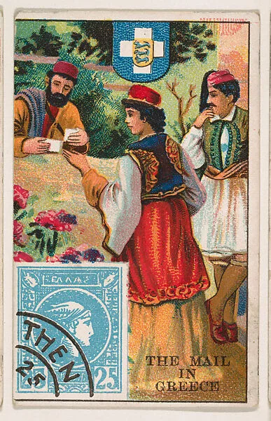 The Mail in Greece, bakery card from the Stamps and Mail Carriers of All Nations series (D73), issued by the Rochester Baking Company — Rochester Baking Company