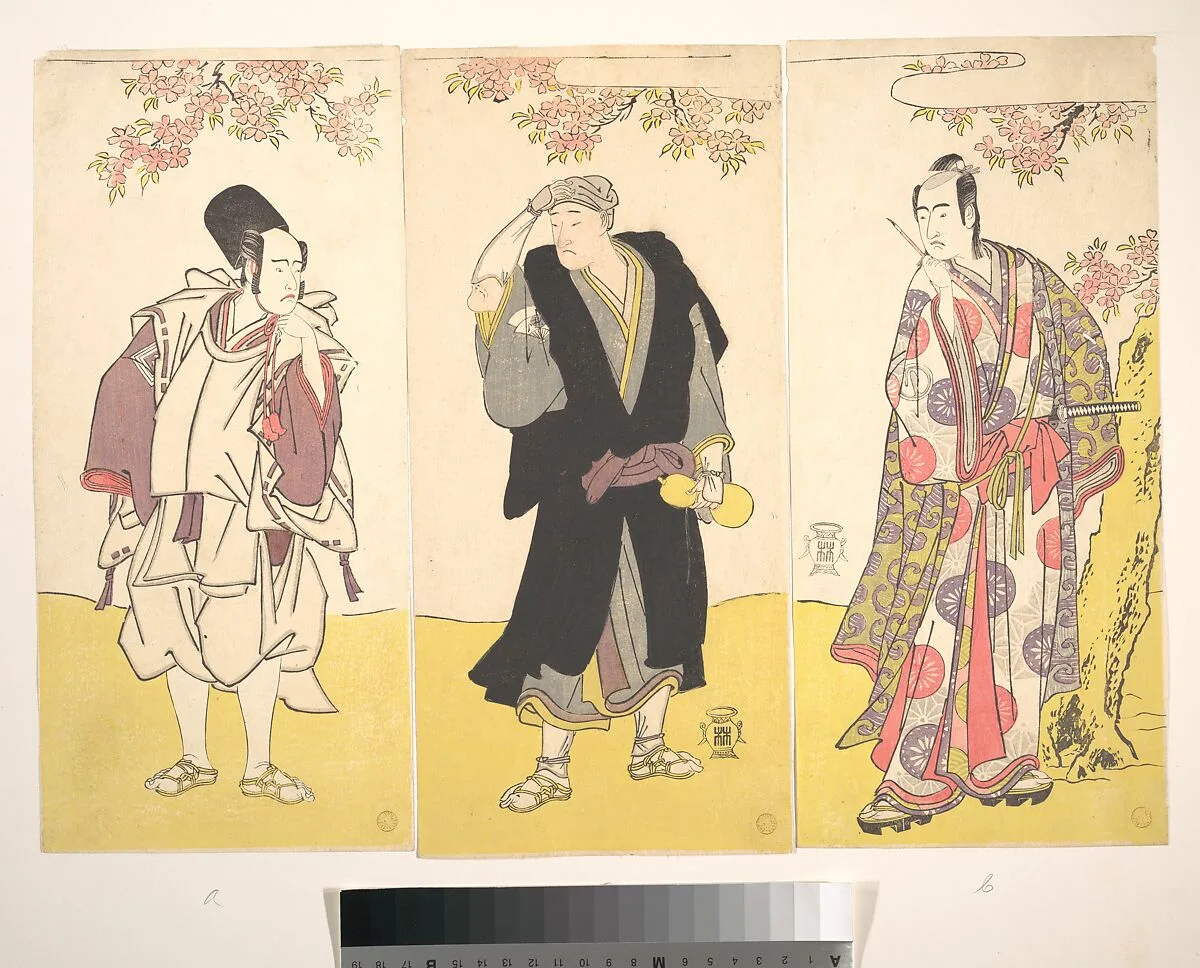 三代目市川八百藏・初代目尾上松助・三代目澤村宗十郎|Kabuki Actors Ichikawa Yaozō III, Onoe Matsusuke I, and Sawamura Sōjūrō III — Katsukawa Shunshō 勝川春章