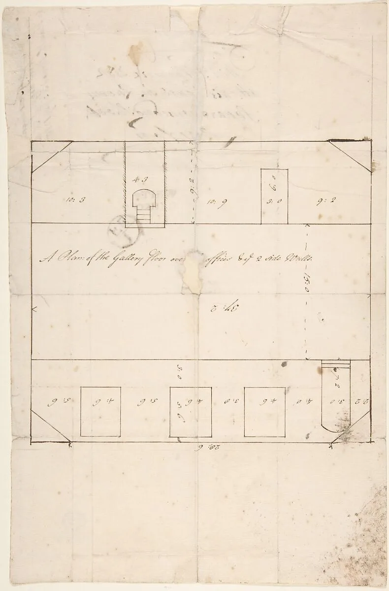 A Plan of the Gallery Floor over Offices, and Two Side Walls, Queens Square, Camden, London — Anonymous, British, late 18th–early 19th century