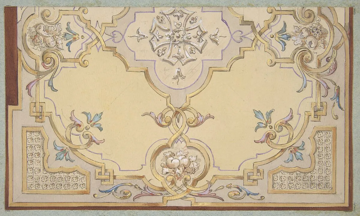 Partial design for the decoration of a ceiling with scrolls and swags of fruit — Jules-Edmond-Charles Lachaise|Eugène-Pierre Gourdet