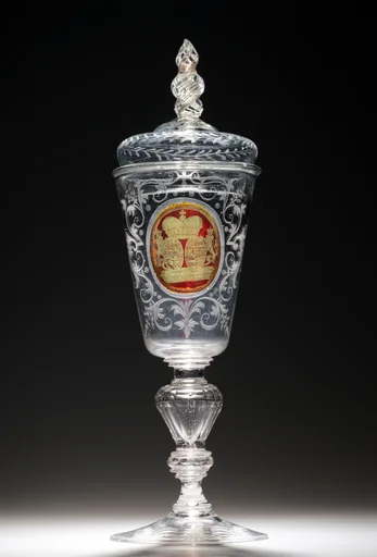 Standing cup with cover with alliance arms of East Friesland and Nassau-Idstein