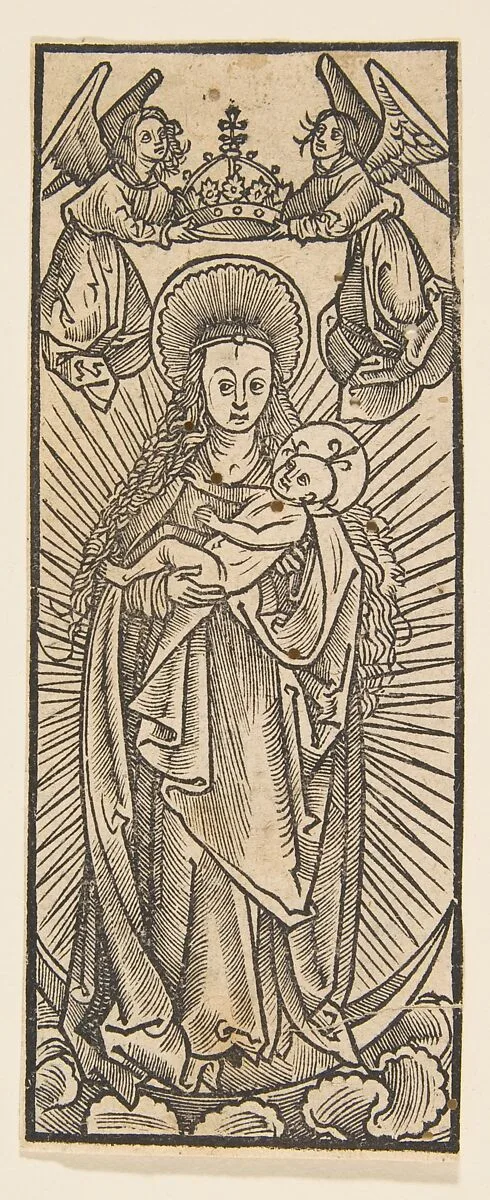 Madonna in Glory Crowned by Angels (Schr. 1111c) — Anonymous, German, 15th century