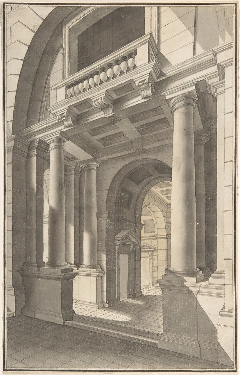 Architectural Perspective of an Arched Vestibule — Anonymous, British, 18th century