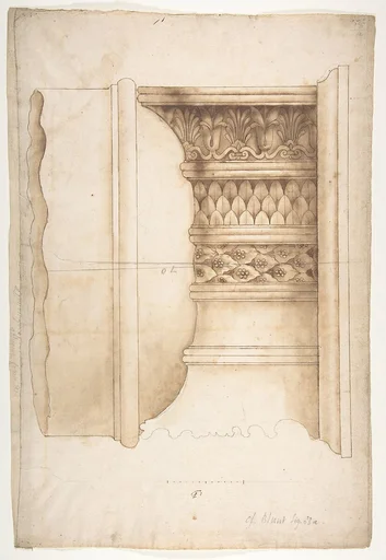 Unidentified, Ionic capital, elevation (recto) blank (verso)