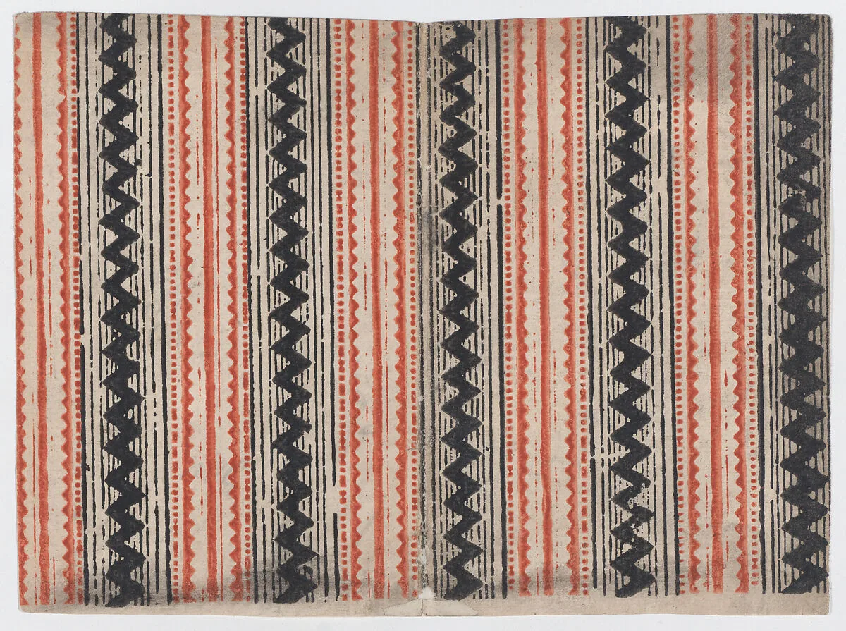 Sheet with overall zig zag and stripe pattern — Anonymous