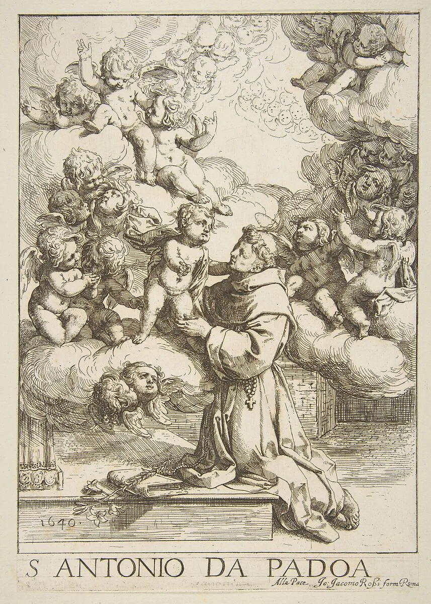 Saint Anthony of Padua adoring the Christ Child, copy after Cantarini — Simone Cantarini|Anonymous, Italian, 17th century