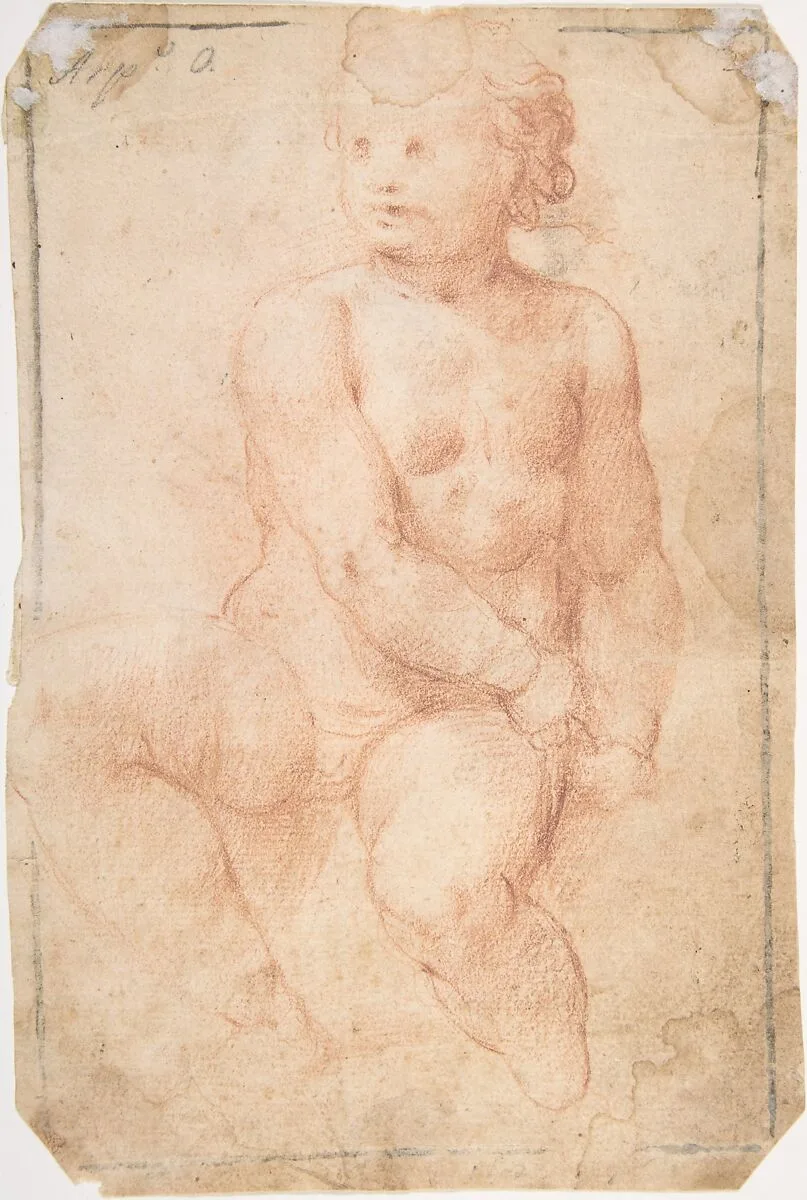 Study of a Seated Putto Looking at His Right (recto); A Woman's Head, Study after the Antique (verso) — Cavaliere d'Arpino (Giuseppe Cesari)|Anonymous