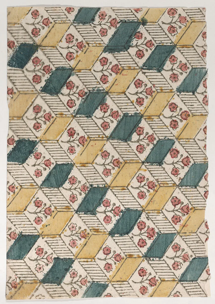 Sheet with an overall floral and geometric pattern — Anonymous