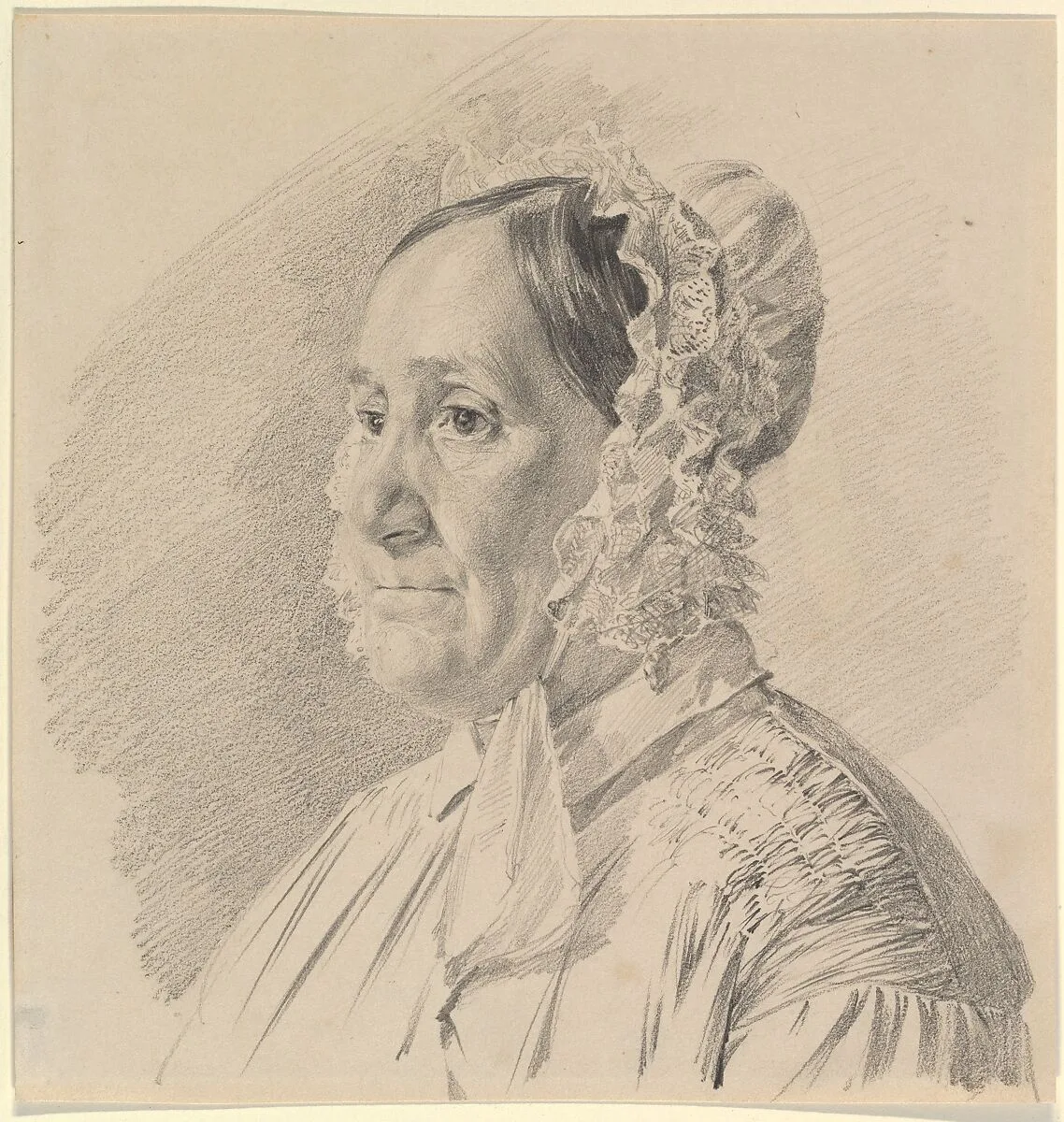 Portrait of a Woman in a Lace Bonnet, in three-quarter profile to the left — Ferdinand Georg Waldmüller