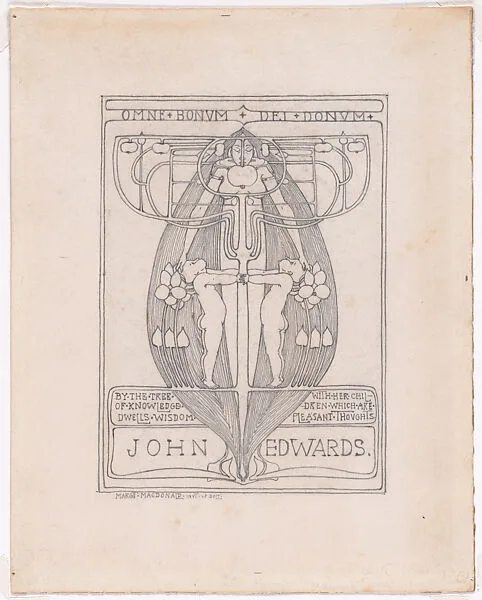 Book Plate Design for John Edwards: "The Tree of Knowledge" — Margaret Macdonald Mackintosh