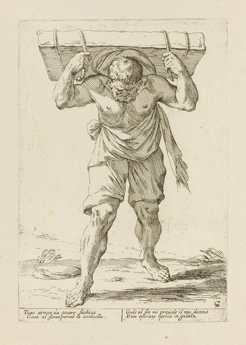 Porter, from Di Bologna l'Arti per via D'An.ibal' Ca.rac, plate 18 — Giuseppe Maria Mitelli|Annibale Carracci|Giovanni Giacomo De Rossi