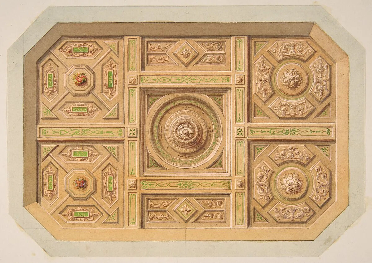 Design for a paneled ceiling with painted decoration — Jules-Edmond-Charles Lachaise|Eugène-Pierre Gourdet