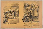 Two posters; the one at left by Méndez depicting a figure with a swastika on his back and a dollar coin for his head wielding a knife about to murder men looking at newsheets; the image at right by Zalce relating to the 'revolutionary army', the power of foreign petroleum companies and corruption — Taller de Gráfica Popular|Alfredo Zalce|Leopoldo Méndez