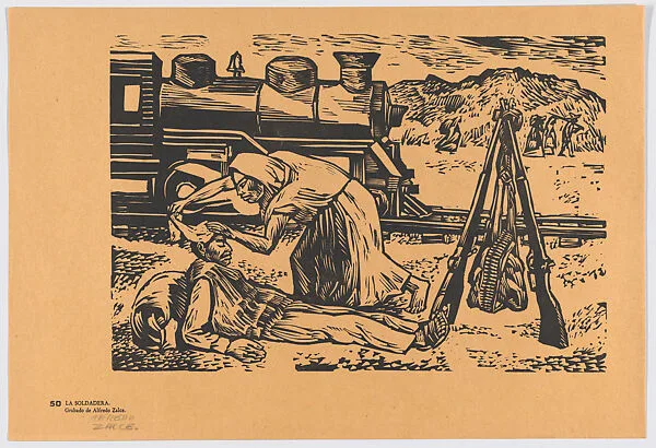 Plate 50: a woman attending to an wounded guerilla, from the portfolio 'Estampas de la revolución Mexicana' (prints of the Mexican Revolution) — Taller de Gráfica Popular|Alfredo Zalce