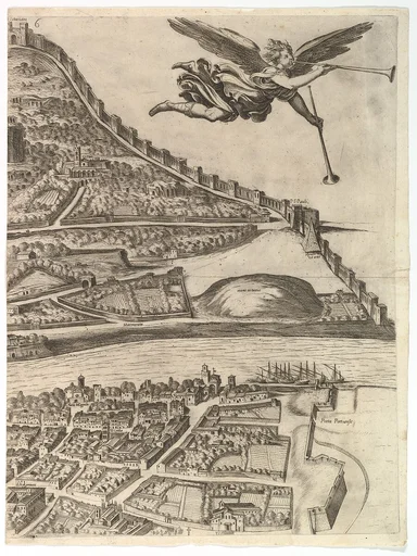 Plan of the City of Rome. Part 6 with the Aurelian city wall, the Porta Portuensis (Ostiensis?) and the Sepulcre of Caius Cestius.