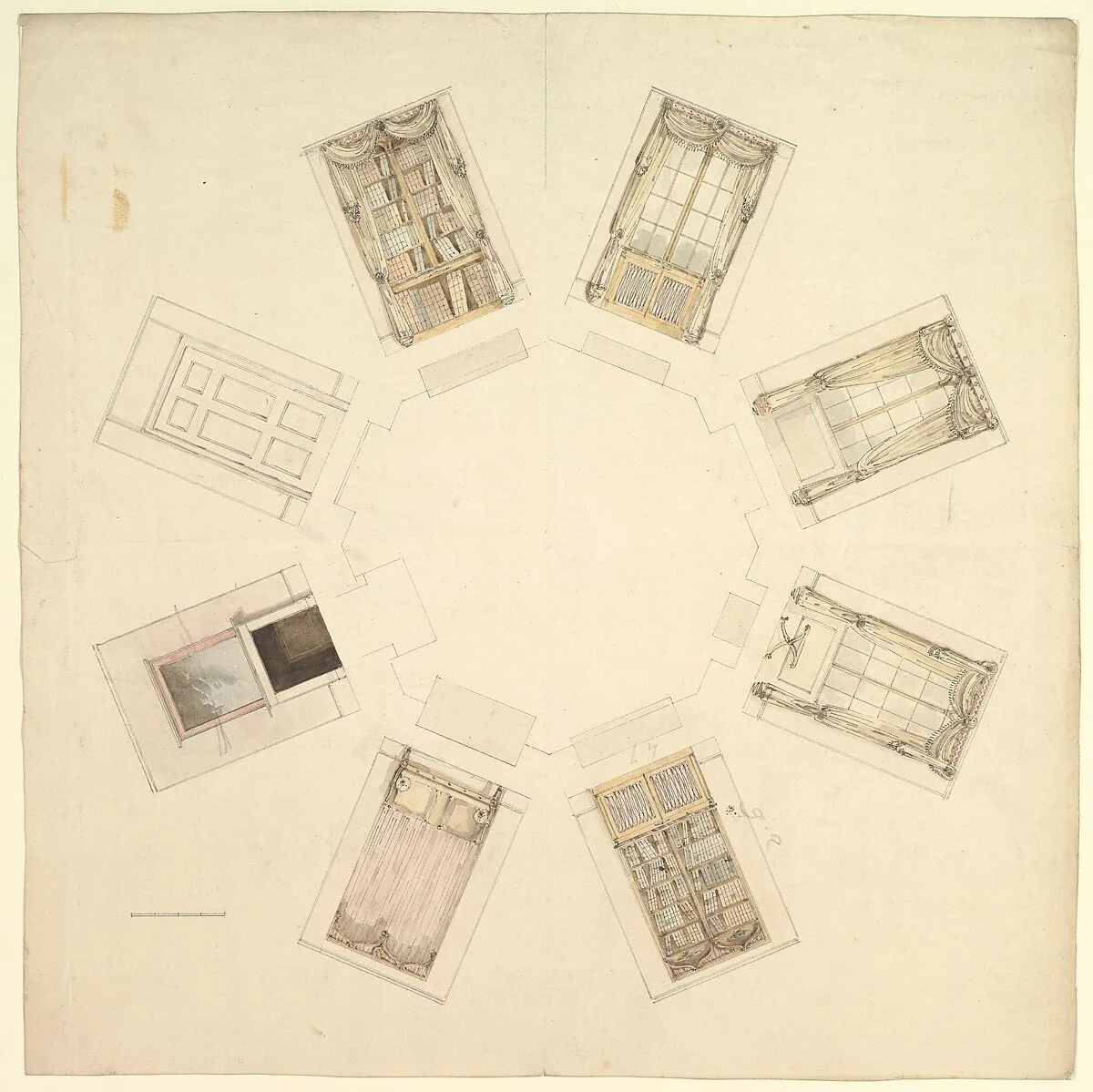 Octagonal Room with Sectional Views — Anonymous, British, 19th century