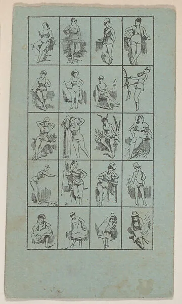 Women in various poses on blue card (W500) — Unknown
