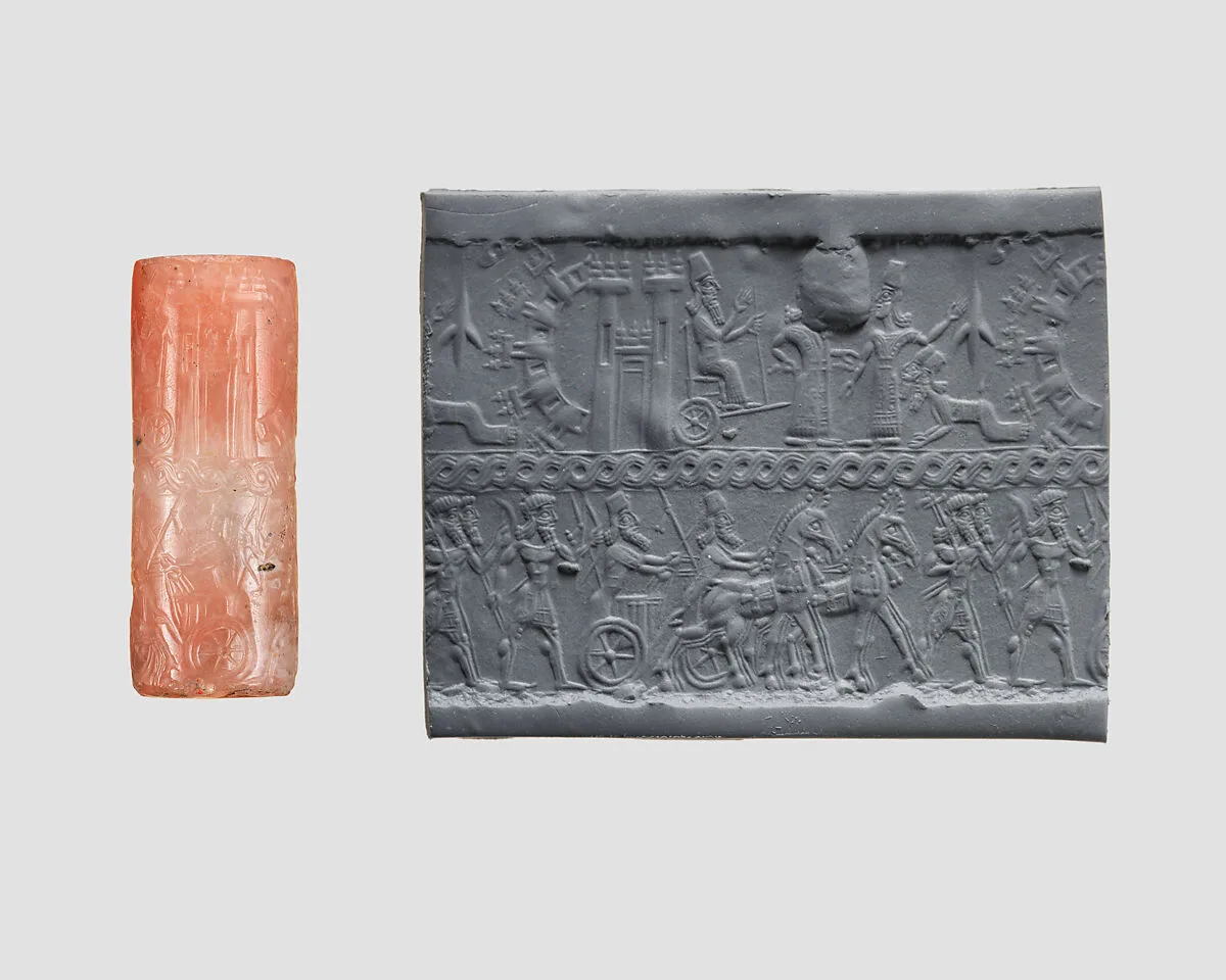 Cylinder seal with chariot war scene — Unknown