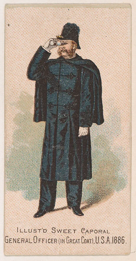 General Officer in Great Coat, United States Army, 1886, from the Military Series (N224) issued by Kinney Tobacco Company to promote Sweet Caporal Cigarettes — Kinney Brothers Tobacco Company