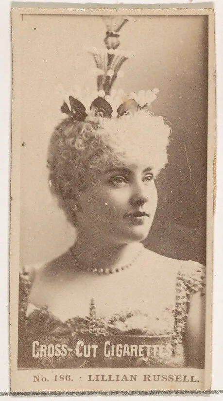 Card Number 186, Lillian Russell, from the Actors and Actresses series (N145-2) issued by Duke Sons & Co. to promote Cross Cut Cigarettes — W. Duke, Sons & Co.