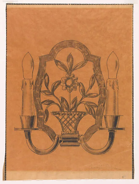 Elevation of a Double Wall Sconce with a Flower in a Basket — Edgar Brandt