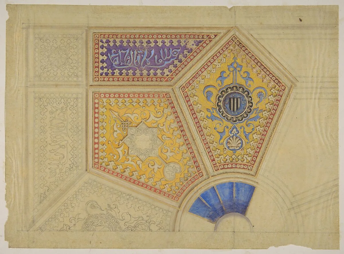 Design for the painted decoration of a coffered ceiling — Jules-Edmond-Charles Lachaise|Eugène-Pierre Gourdet