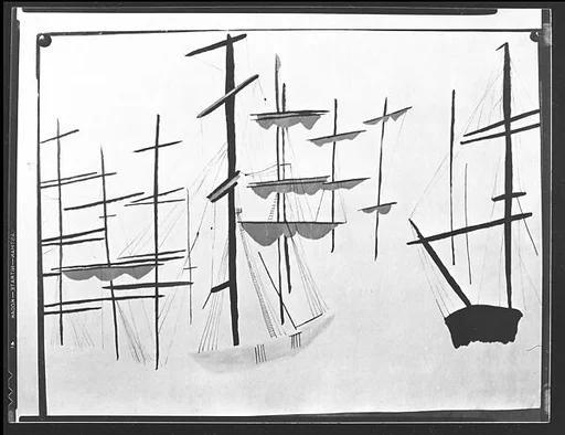 [Reproduction of Painting of Ships' Masts, Possibly by Ben Shahn]