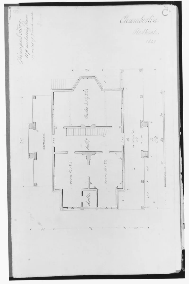 Chamberlin House, Red Hook, Brooklyn, New York (plan of principal floor) — Alexander Jackson Davis