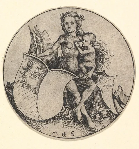 Wild Woman Holding a Shield with a Lion's Head