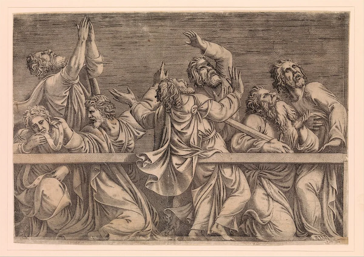 The Apostles Looking at Christ and the Virgin in a Glory of Angels (bottom left plate) — Léon Davent|Giulio Romano
