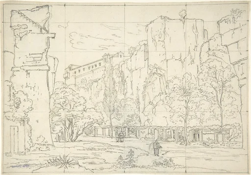Italian View: A Pathway and Arbor at the Base of Cliffs