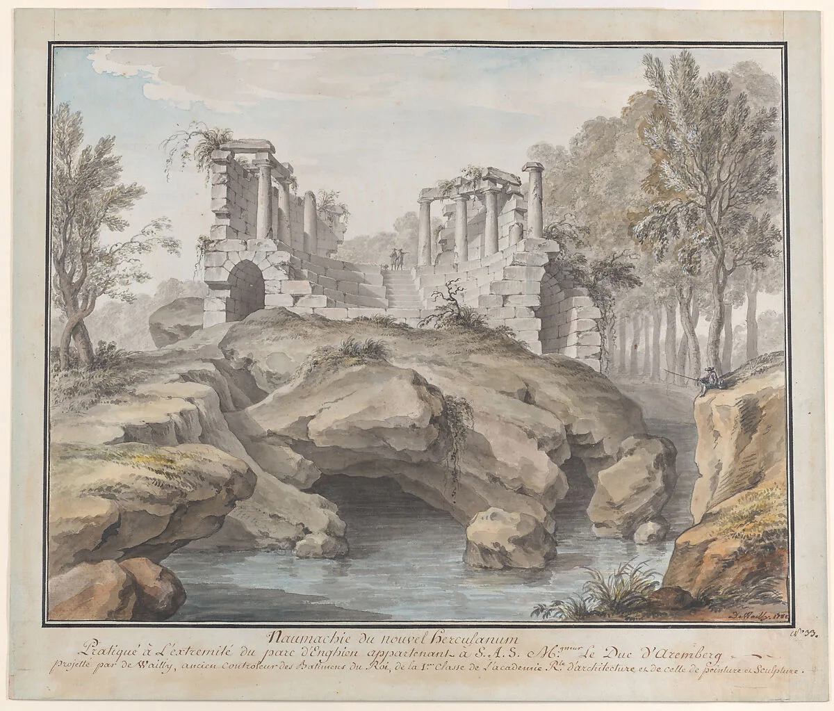 Design for a Naumachia, in the gardens at Chateau d'Enghien, Belgium — Charles de Wailly