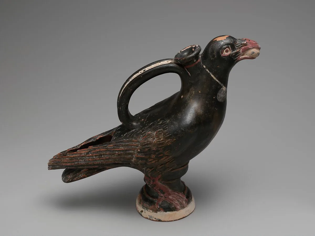 Terracotta askos (flask) in the form of a jackdaw — Unknown