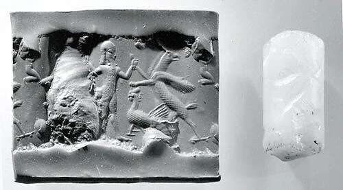 Cylinder seal with three-figure contest scene