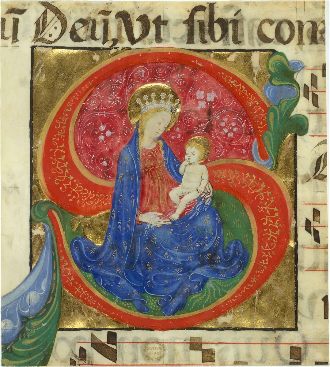 Manuscript Illumination with the Virgin and Child in an Initial S, from an Antiphonary — Master of the Franciscan Breviary