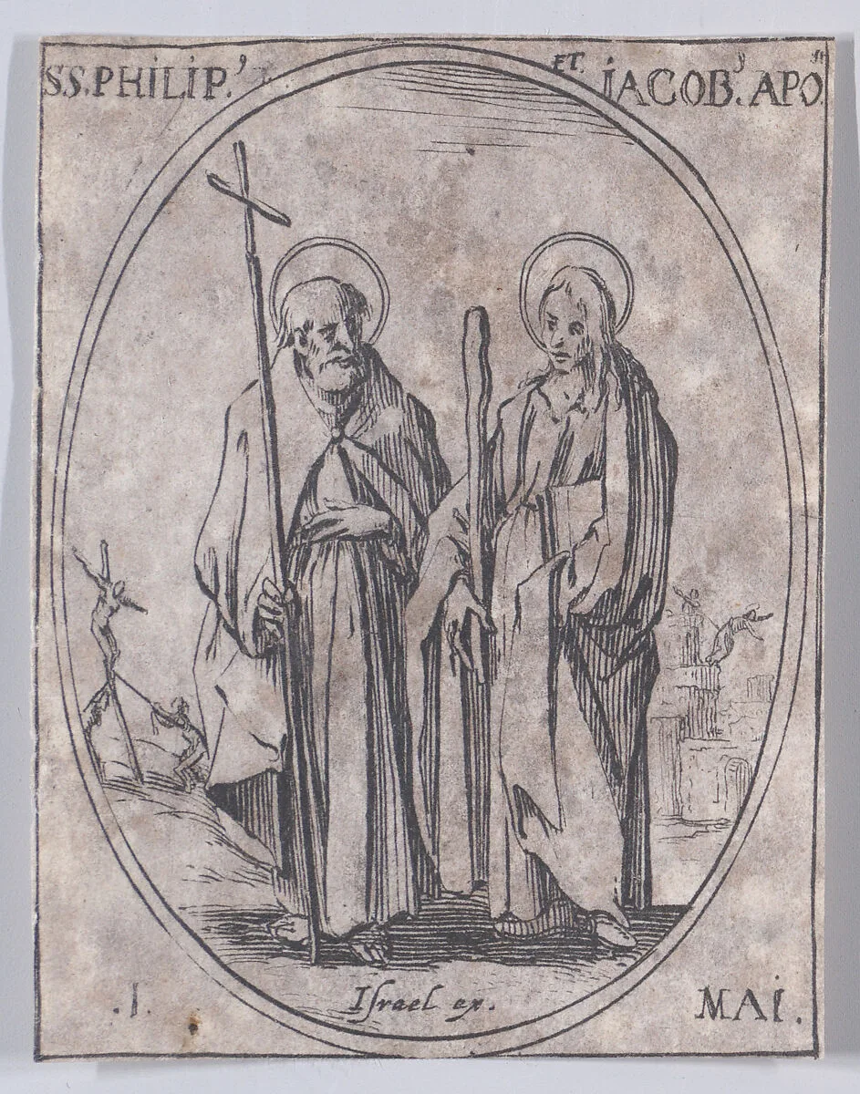 S. Philippe et S. Jacques, apôtres (St. Phillip and St. James, Apostles), May 1st, from "Les Images De Tous Les Saincts et Saintes de L'Année" (Images of All of the Saints and Religious Events of the Year) — Jacques Callot|Israël Henriet