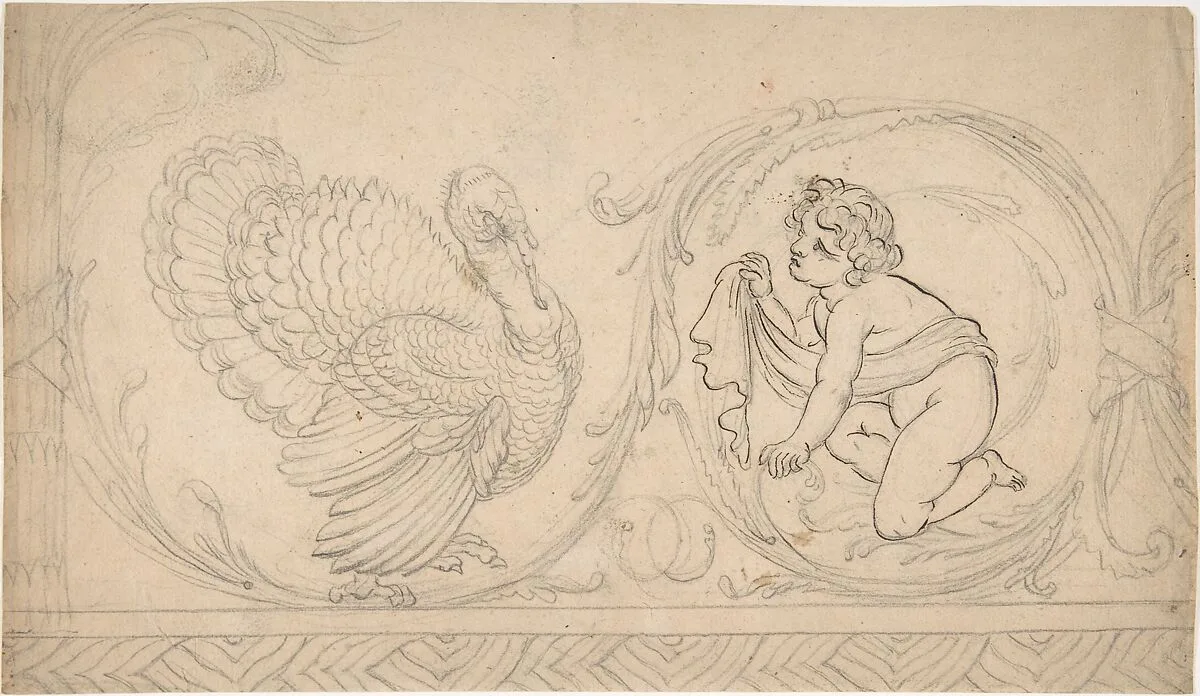 Ornament Containing Kneeling Boy and Turkey — Anonymous, German, 19th century