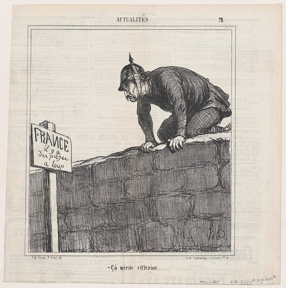 This requires some thought, from 'News of the day,' published in Le Charivari, May 1, 1867 — Honoré Daumier|Destouches|Arnaud de Vresse