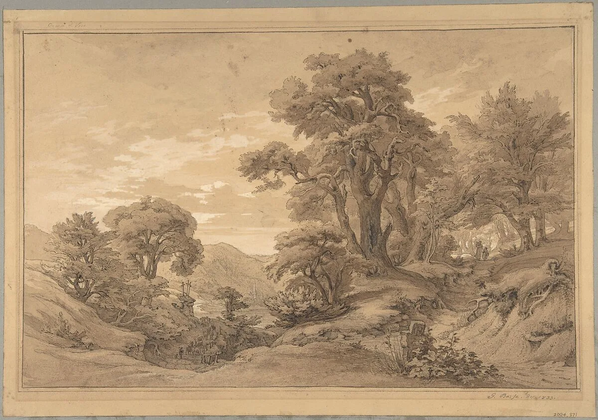Hilly Landscape with Trees and a Road on the Right — Georg Heinrich Busse
