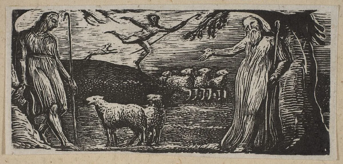 Thenot Remonstrates with Colinet, Lightfoot in the Background, from Thornton's "Pastorals of Virgil" — William Blake|Robert John Thornton|Virgil